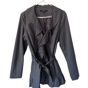 Sandro Studio Ruffle Front Single Breasted Trench Coat Charcoal Gray Size Large